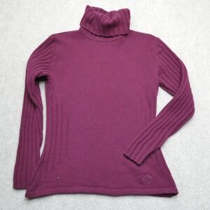 Bonfire 100% Lambswool Sweater Womens Large Burgundy Turtleneck Tight Cable Knit